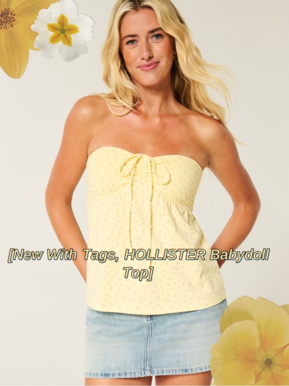 New With Tags Hollister Pale Yellow Strapless Babydoll Camisole